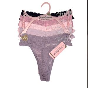 JUICY COUTURE Intimates 5 Pack Lacey Pastel Floral Bling Logo Thongs NWT Large